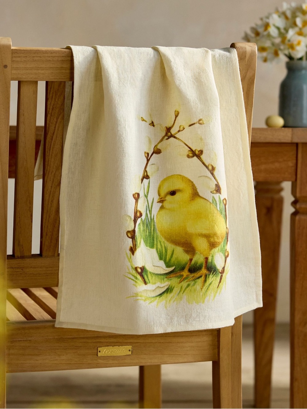 Anthropologie Linen Dish Towel New Yellow Baby Chick Spring Easter
